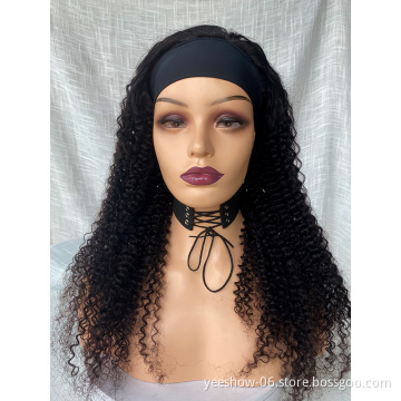 2021 cheap headband  natural curls hair 150 density machine made  black woman  headband human wigs